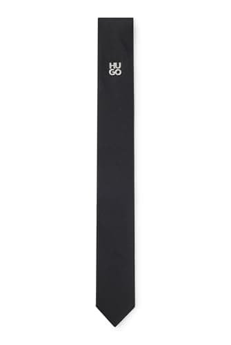 Image of HUGO Mens Tie cm 6 metal det. Jacquard-woven tie with metallic stacked-logo trim