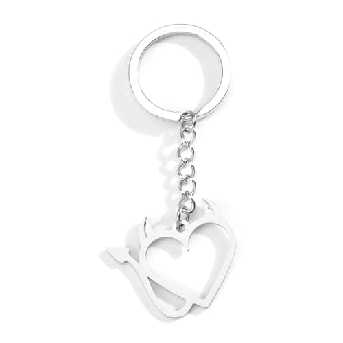 Image of Tranbath Metal Heart Keyring for Women, Cute Heart Shaped Keyring with Devil Horns and Tail, Gift for Girlfriend or Sister, Birthday Gift for Women