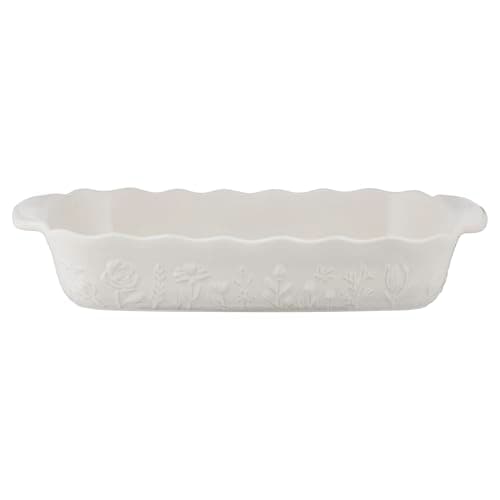 Image of Mason Cash in The Meadow Large Cream Rectangular Baker 33 x 23cm | 2.8 Litre Floral Embossed Stoneware Oven-to-Table Dish for Baking, Roasting & Serving