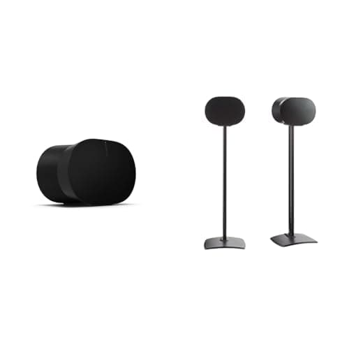 Image of Sonos Era 300. Feel sound all around. With next-level audio, Era 300 doesn’t just surround you, it puts you inside your music. (Black) & Sanus Speaker Stands Era 300™ (Pair) - WSSE32-B2