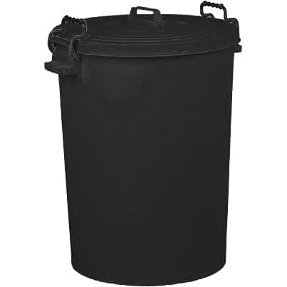 Image of Neat. Black 110 L Plastic Dustbin, Large Heavy-Duty Weather Resistant and Food Grade Trash Can Garbage Bin With 2 Clip Locking Lid for Indoor Outdoor Storage Container of Animal Feed, Pack of 1