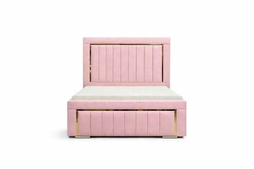 Image of Atmosphere Plush Velvet Divan Bed Frame, Small Double, 46-Inch Headboard, 4 Storage Drawers, Contemporary Design (Pink, 4ft6)
