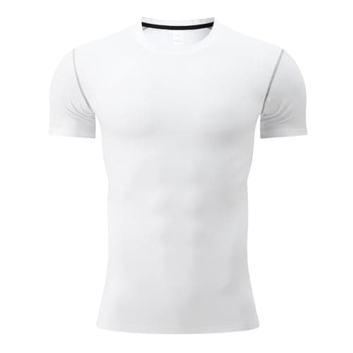 Image of Sillictor Compression Tops for Men Short Sleeve Running Top Mens Football Training Tops Sports Gym T Shirts Men Base Layer Top for Golf Hiking Quick Dry High Wicking Muscle Support 3321 White M