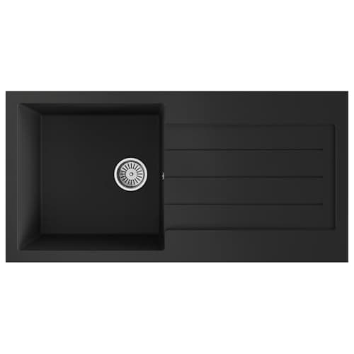 Image of Liquida ELL10BL 1.0 Bowl Comite Reversible Inset Black Kitchen Sink with Waste