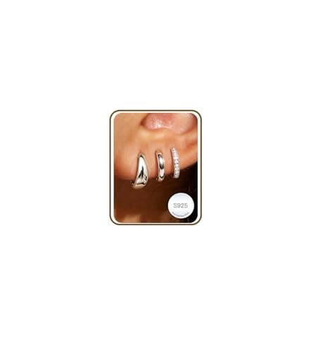 Image of SMILYA 3 Pairs 925 Sterling Silver Hoops Earrings for Women Hypoallergenic Silver Earrings Stacks Small Hoops Huggies Earring Birthday Gifts