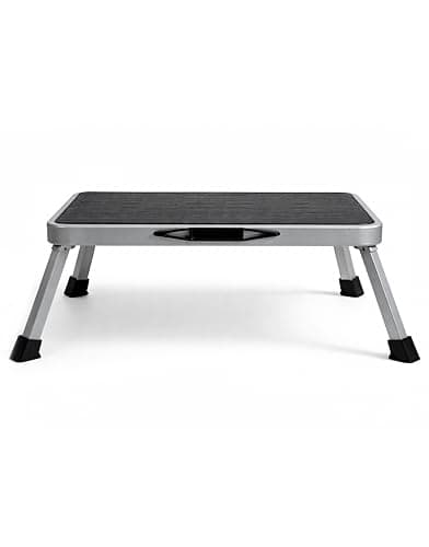 Image of Purely Outdoors StepPRO Folding Caravan Step Stool – Heavy Duty Portable Lightweight Single Step with Anti-Slip Surface, Alloy Steel Frame & Carry Handle – Foldable Step for, Home, Kitchen & Garage