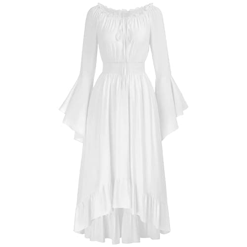 Image of Gothden Renaissance Dress Women Medieval Costume Victorian Dresses Peasant Gothic Dress White