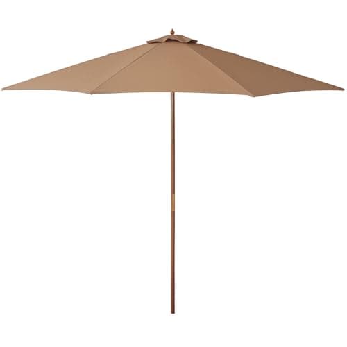 Image of Outsunny 3(m) Garden Parasol, Pulley Operated Patio Umbrella, Wooden Parasol, Table Market Umbrella with Rope Pulley Mechanism and 8 Ribs, Khaki