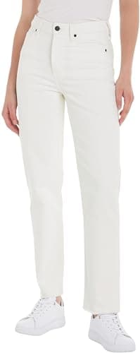 Image of Tommy Hilfiger Women's Classic Straight Hw a Ecru Ww0ww40642 Denim Pants, White (Ecru), 30W / 30L
