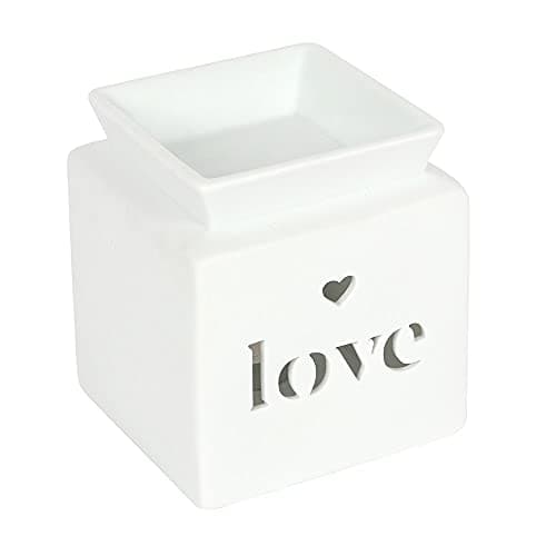Image of Dashing White Ceramic "Love" Cut Out Oil Burner - 11.5cm x 10.5cm (1 Pc.) - Luxurious Design, Premium Material, Aromatherapy Accessory - Ideal for Home & Office Decor