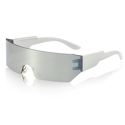 Image of TUONYIS 1 Pcs Futuristic Silver Sunglasses, Party Glasses Rimless Y2K Sunglasses, Rave Glasses, Funky Eyewear, for Role Play, Halloween, Rave Parties, Nightclub Birthday (Silver)