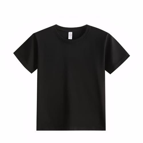 Image of Kids Semi-Heavyweight (210GSM) Crew Neck T-Shirt Short Sleeve Top Boys Girls Cotton Plain Casual Tees Black