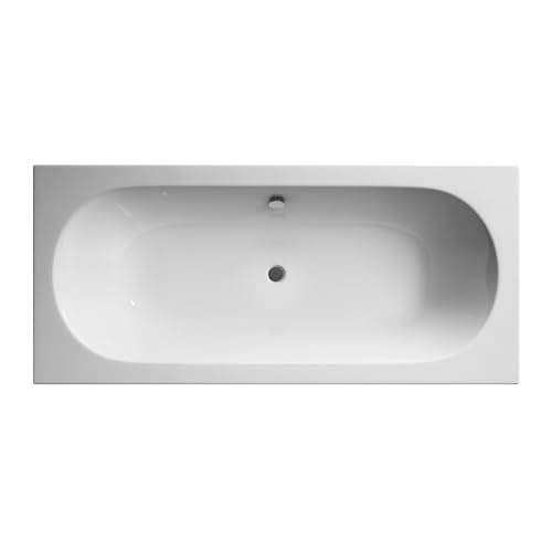 Image of Balterley 1800 x 800mm Round Shower Bath with Legs, Straight Double Ended Gloss White Soaking Shower Bath, Acrylic Baths for Bathrooms, Round End, Adjustable Leg Set, Soaking Bathtub (White)