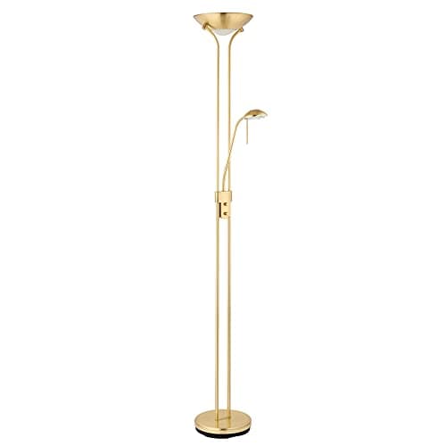 Image of National Lighting Mother and Child Uplighter Floor Lamp with Reading Light - Satin Brass Finish Floor Lamps for Living Room R7s/G9 Bulbs (Not Included)