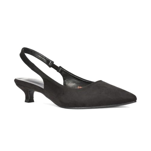 Image of Women's Low Kitten Heel Shoes Ladies Black Faux Suede Slingback Point Toe Party Evening Wedding Pumps Size 6