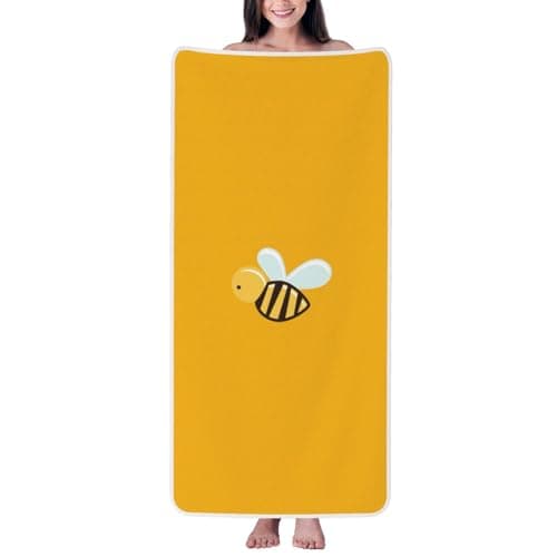 Image of AYYQWE Cartoon Bee Print Coral Velvet Bath Towel For Home Bathroom Spa Beach Travel Holidays Daily Use