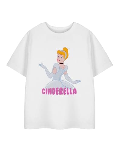 Image of Disney Princess Cinderella White Short-Sleeved T-Shirt for Girls | Graphic Tee with Cinderella Design | Kids Cartoon Apparel | Cinderella Movie Merchandise Gift for Children & Teens