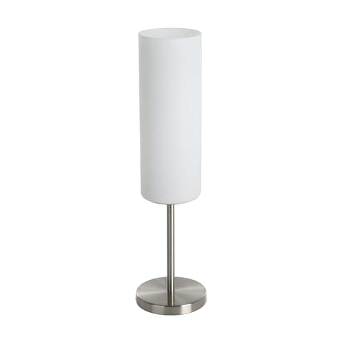 Image of Eglo Troy 3 Table Light, Nickel Matt Steel and Satin White Glass Bedside Lamp, E27 Socket, incl. Switch