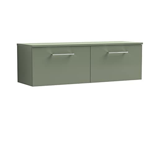 Image of nuie ARN822W2 Arno Modern Bathroom Wall Hung 2 Drawer Double Vanity Unit with Colour Worktop, 1200mm, Satin Green