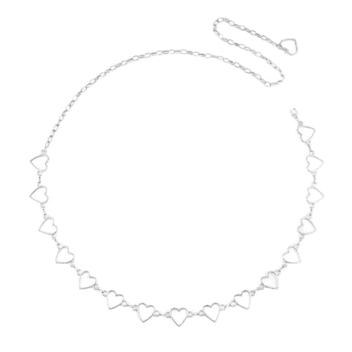 Image of JILLICK Silver Heart Chain Belt for Women Adjustable Hollow Heart Waist Belt - Jewellery Accessory for Dresses Jeans Fashion Clothing Aesthetic Punk Emo Corset Multilayer Pendant Goth Gothic