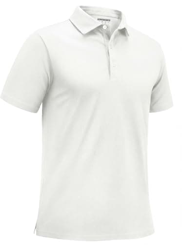 Image of EKLENTSON Men's Polo Shirts Short Sleeve Summer Cotton Plain Golf Shirt 3 Button Classic Fit Stretch Casual Work T-Shirt White