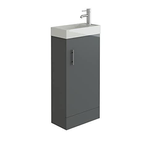 Image of VeeBath Bathroom Cloakroom Vanity Basin Cabinet Unit Free Standing White High Gloss Sink Storage Furniture (Anthracite Grey)