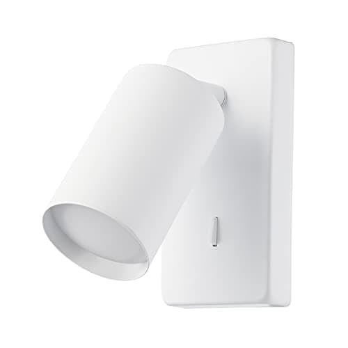 Image of Happy Homewares Modern Designer LED Powered Matt White Compact Metal Adjustable Spot Wall Light Fixture with Switch Button | 5w = 35w | 350 Lumens | 3000k Warm White LED