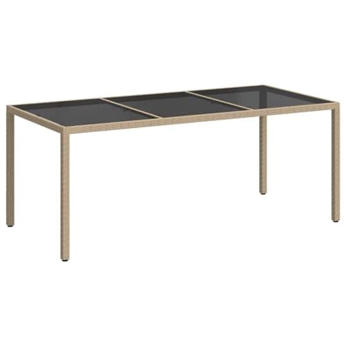 Image of vidaXL: Modern Tempered Glass and Poly Rattan Garden Table, Beige Table for Outdoor Living Space and Patio - 190x90x75