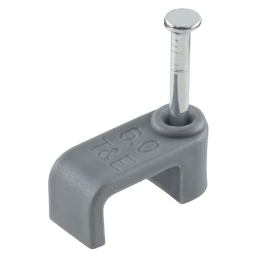 Image of GTSE Flat Grey 6.0 mm T&E Cable Clips, Box of 100, Skirting Wire Nail Clips, Twin and Earth, Cable Tacks for Ethernet, Electrical Cables, Walls