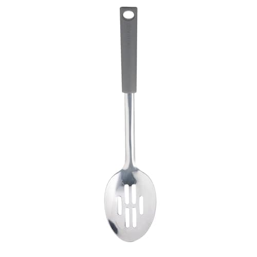 Image of Viners Soft Grip Slotted Spoon | Stainless Steel Draining & Serving Spoon with Soft-Touch Handle, Hanging Loop & Dishwasher Safe Design | Grey & Silver Kitchen Utensil