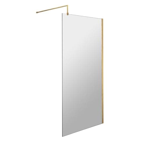 Image of nuie WRSCBB080 Modern Bathroom 8mm Toughened Safety Glass Wetroom Screen with Support Bar, 800mm, Brushed Brass