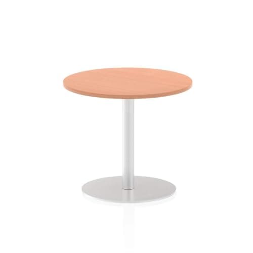 Image of OPO Italia Round 1000/1200/600/800mm Poseur Table with Circular Base | Home Office Standing Table with Brushed Stainless Steel Pillars Beech 725mm 600
