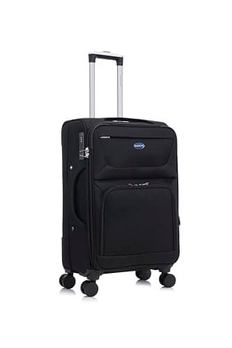 Image of Aerostar Medium 26” Lightweight Softshell Expandable Suitcase, Integrated Combination Lock, 4 Wheels Check in Luggage for 15 to 20kg (Black, 78 litres)