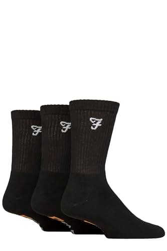 Image of Farah Men's Crew Socks 3 Pairs, Performance Cushioned Sports Casual, Ribbed Everyday Comfort, UK 6-11 - Black 6-11
