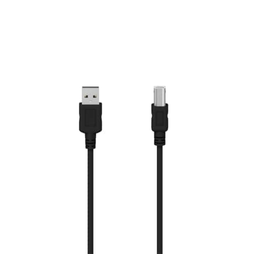 Image of Hama USB A to USB B Cable, Standard 2.0, 1.5 m, 480 Mbps, Shielded, Anti-Kink Protection, Cord for Connecting Printer Scanner or Fax to PC, Laptop, MacBook, Black