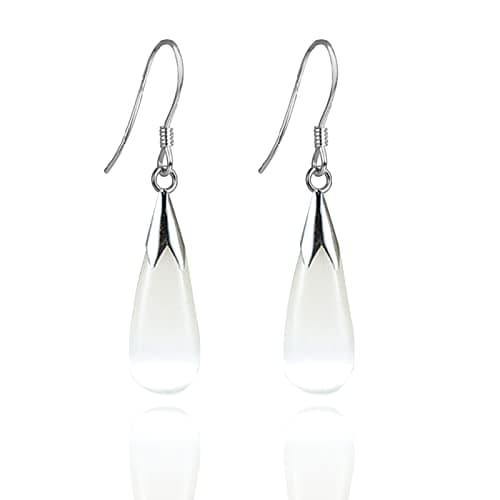 Image of Natural White Opal Earrings in Sterling Silver,925 Sterling Silver Earrings for Women,Long Dangle Drop Earrings for Women Teen Girls (white)