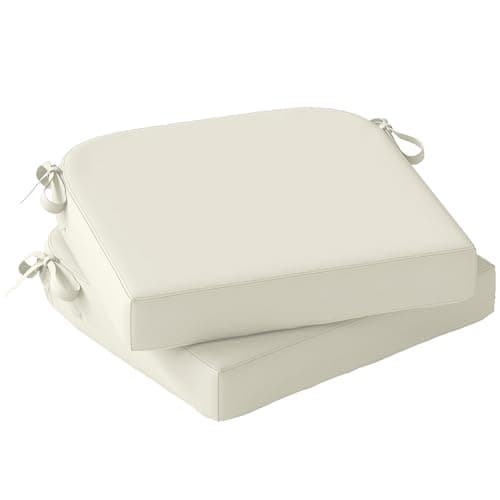 Image of Outsunny Outdoor Chair Seat Cushions Set of 2, Garden Chair Cushions with 7cm Thick Foam & Ties, Water Repellent and UV Resistant Covers for Patio Furniture 40x40cm, Cream White
