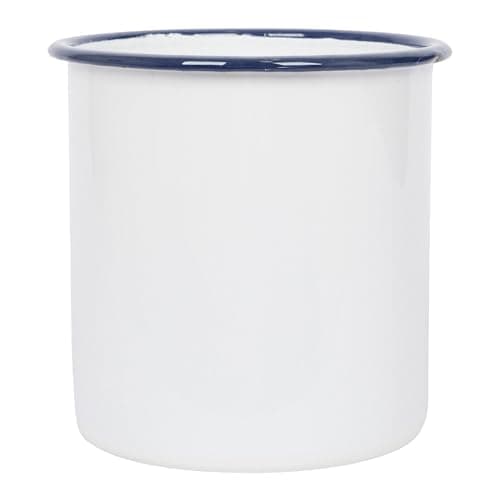 Image of Argon Tableware Enamel Utensil Holder - 15.5cm - Pack of 1 - Blue Rim - White Stainless Steel Kitchen Cutlery Holder Utensils Spoon Storage Organiser Rack Caddy Stand
