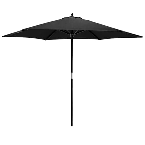 Image of Harbour Housewares Black Garden Parasol - 2.7m - Pulley Operated Hardwood Pole Wooden Garden Umbrella with Green Base UV Sun Protection Umbrella for Picnics and Beach Days