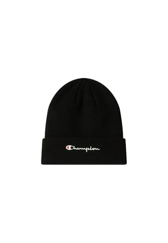 Image of Champion Unisex Kids Junior Caps (806070) - Recycled Acrylic Knitted Yarn Embroidered Script Logo Beanie, Black (KK001)