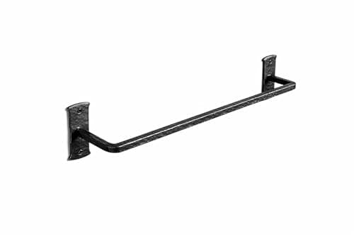 Image of Blacksmith Handmade Wrought Iron Towel Rail – Wall Mounted Bathroom & Kitchen Towel Bar, Hammered Black Finish, Includes Screws & Fixings – Durable Rustic Hand-Forged Steel Rail - Square Finish