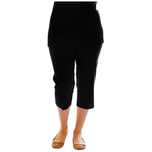 Image of Stylo Online Ladies 3/4 Bengaline Trousers – Elasticated Waist, Straight Leg, Stretch Fabric, Summer Casual Cropped Pants with Pockets – Lightweight & Comfortable- (Black L)
