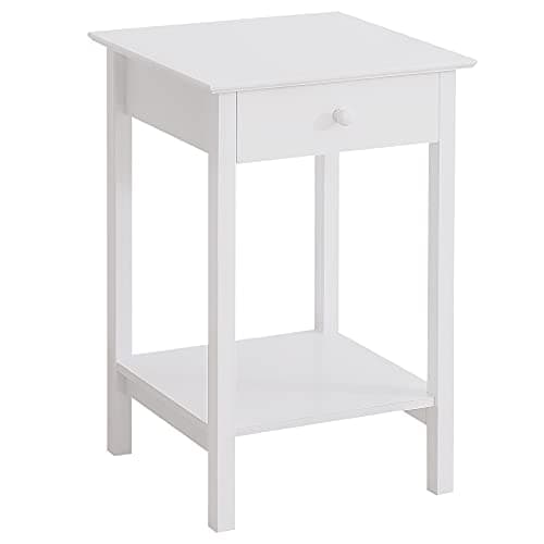 Image of HOMCOM White Bedside Table, Wooden Side Table, Nightstand, Bedside Cabinet with Drawer and Storage Shelf for Bedroom and Living Room