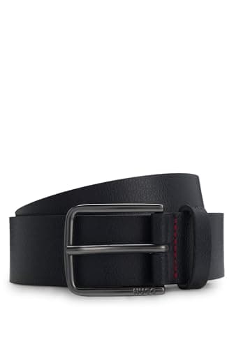 Image of HUGO Mens Gerik-Lam Sz35 Embossed-leather belt with brushed-gunmetal pin buckle