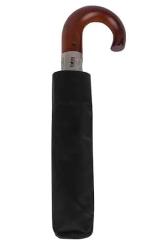 Image of totes Raindrops Auto-open Wood Crook Handle Umbrella Black (Black)