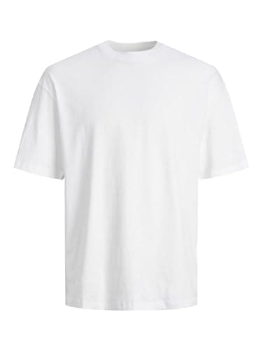 Image of JACK & JONES Mens T-Shirt Plus Size Lightweight and Breathable Casual Short Sleeve Cotton T-Shirt for Men, White Colour, Size- 3XL