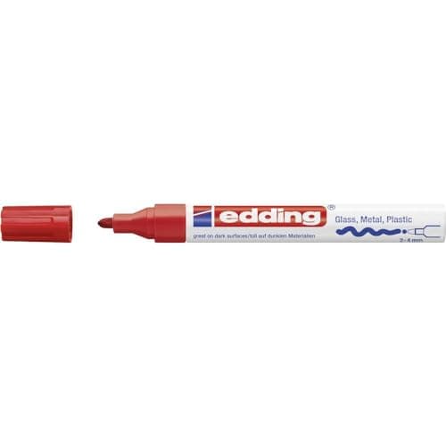 Image of edding 750 gloss paint marker - red - 1 paint marker - round tip 2-4 mm - paint pen for glass, pebbles, wood, plastic, paper - waterproof, high coverage