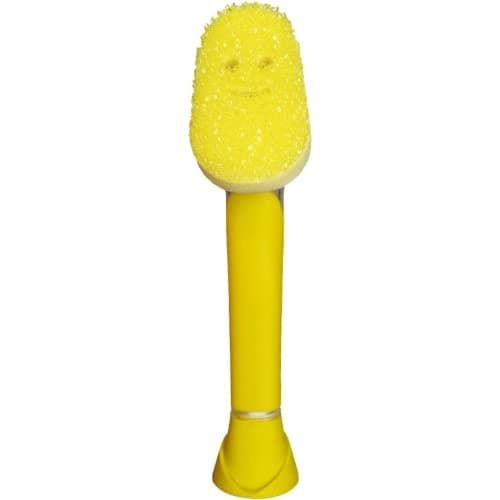 Image of Scrub Daddy Dish Wand Scrubbing Brush with Handle, Soap Dispensing Dish Brushes, Texture Changing Washing Up Sponges With Liquid Dispenser, Scrubber with Scraper & Detachable Head Sponge, Yellow