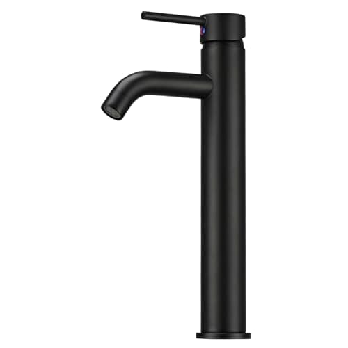 Image of Black Bathroom Taps Tall Basin Taps Mono Countertop Sink Tap, Single Lever High Rise Bathroom Sink Tap Mixers, Modern Stainless Steel Monobloc High Basin Mixer Faucet