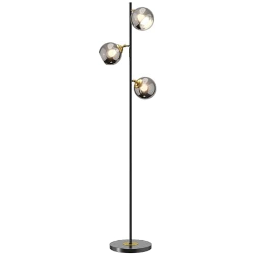 Image of HOMCOM 3-Light Floor Lamp for Living Room with Glass Global Lampshade, Modern Standing Lamp for Bedroom, Bulb not Included, Grey